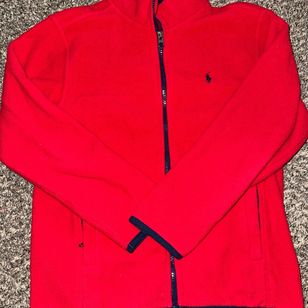 Ralph Lauren Red Fleece Jacket with Navy Accents